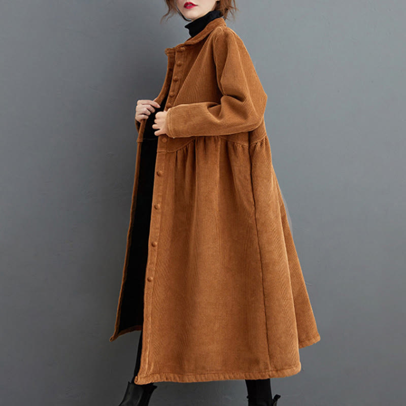 Buddha Stones Damenmantel mit schlichten Knöpfen, langärmlig, Baumwollcord, Fleecefutter und Taschen - image 20