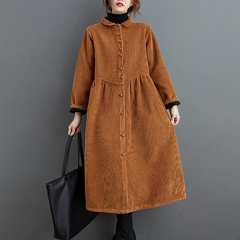 Buddha Stones Damenmantel mit schlichten Knöpfen, langärmlig, Baumwollcord, Fleecefutter und Taschen - image 17