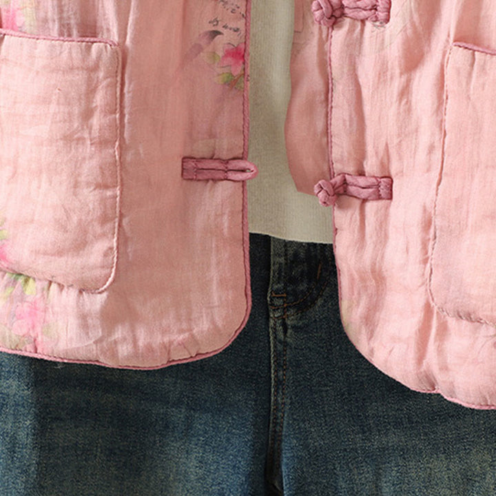 Langärmlige, baumwollgefütterte Damenjacke mit Buddha Stones -Aufdruck und Taschen - image 12