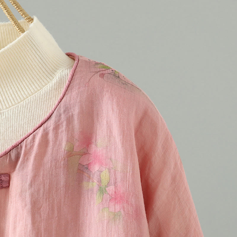 Langärmlige, baumwollgefütterte Damenjacke mit Buddha Stones -Aufdruck und Taschen - image 5