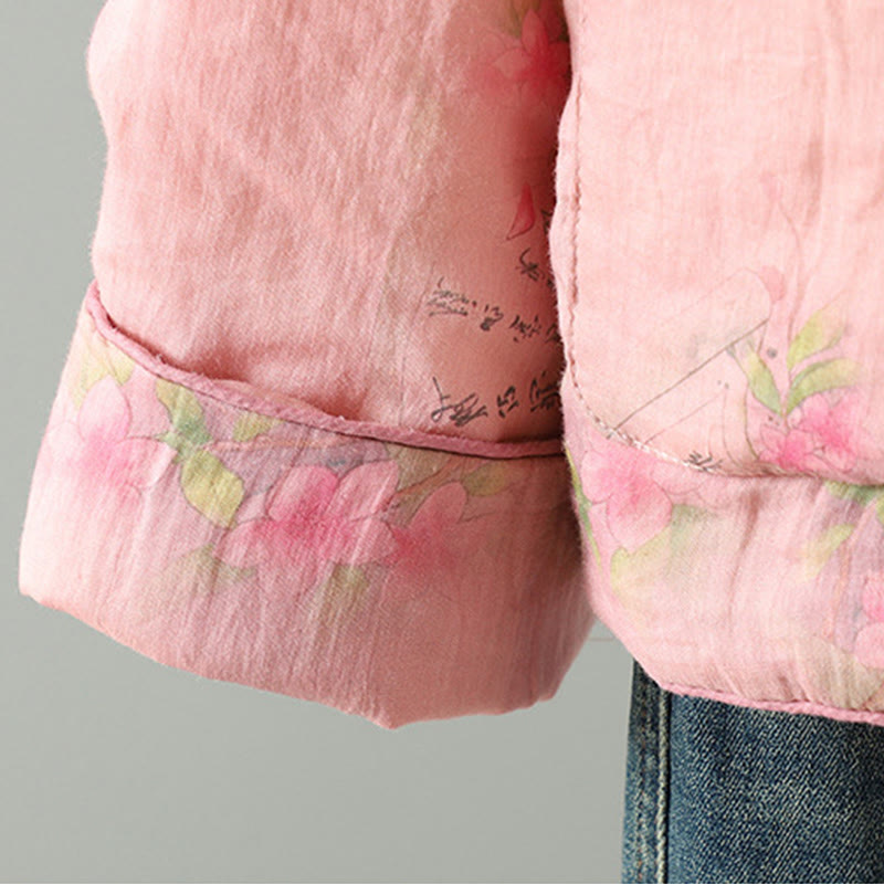 Langärmlige, baumwollgefütterte Damenjacke mit Buddha Stones -Aufdruck und Taschen - image 9