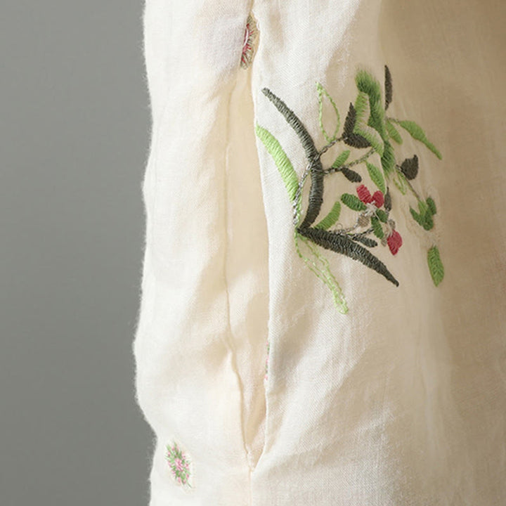 Buddha Stones Flower Embroidery Damen Langarm-Baumwolljacke mit Taschen - image 7