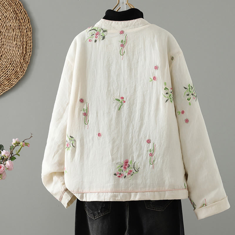Buddha Stones Flower Embroidery Damen Langarm-Baumwolljacke mit Taschen - image 2