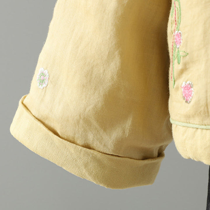 Buddha Stones Flower Embroidery Damen Langarm-Baumwolljacke mit Taschen - image 15