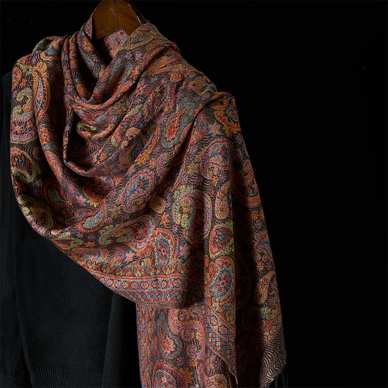 Buddha Stones Frühling Lila Cashew Blumenmuster Quaste Weicher Schal Schal - BlassViolettRot - 184*70cm - image 0