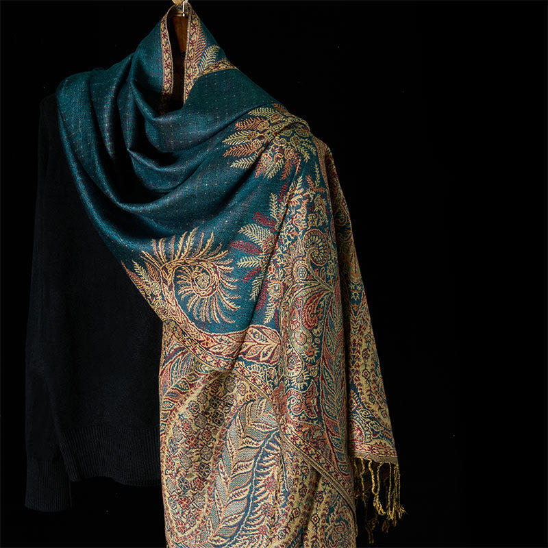 Buddha Stones Frühling Lange Blätter Blumen Muster Quaste Weicher Schal Schal - CadetBlue - 175*70cm - image 0