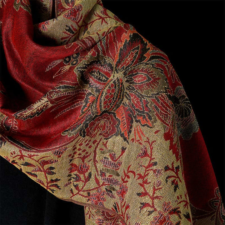 Buddha Stones Frühling rote Blumen Blätter Reben Muster Quaste weicher Schal Schal - image 9