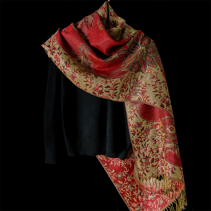 Buddha Stones Frühling rote Blumen Blätter Reben Muster Quaste weicher Schal Schal - image 7