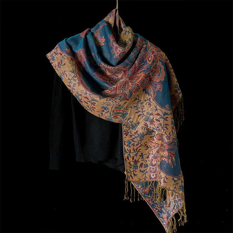 Buddha Stones Frühling rote Blumen Blätter Reben Muster Quaste weicher Schal Schal - image 1