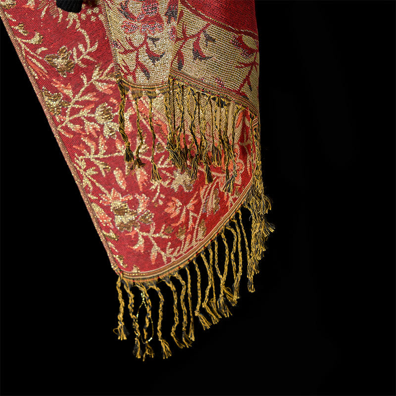 Buddha Stones Frühling rote Blumen Blätter Reben Muster Quaste weicher Schal Schal - image 11