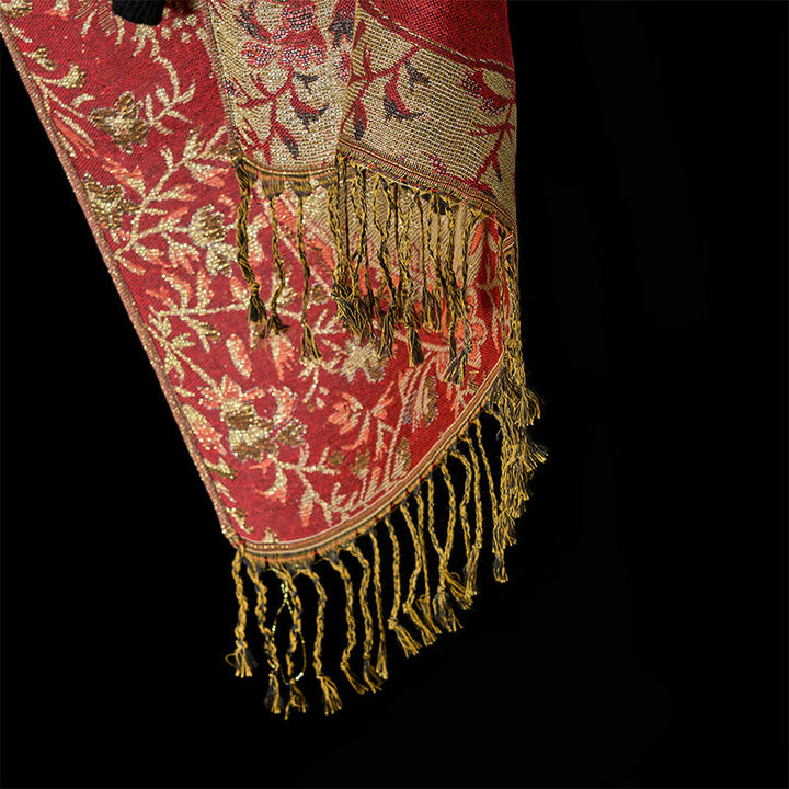 Buddha Stones Frühling rote Blumen Blätter Reben Muster Quaste weicher Schal Schal - image 11