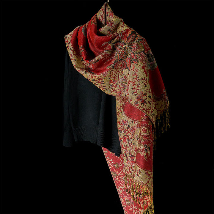 Buddha Stones Frühling rote Blumen Blätter Reben Muster Quaste weicher Schal Schal - image 8