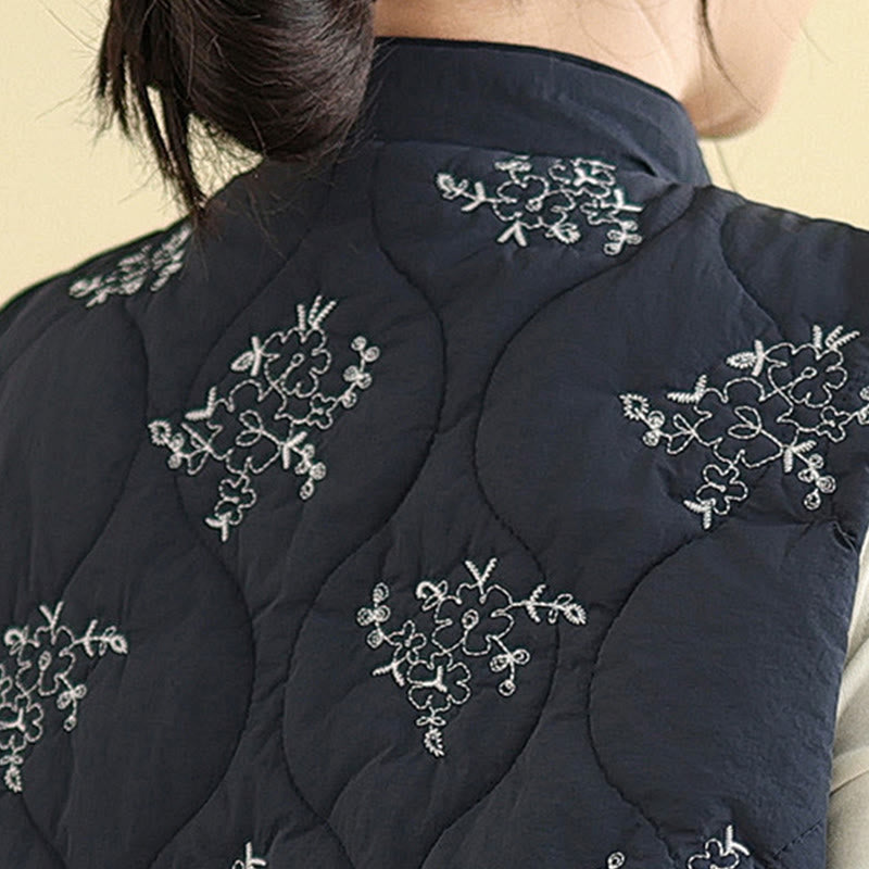 Buddha Stones bestickte Frosch-Knopf-Weste für Damen, ärmellos, Baumwolle, mit Taschen - image 9