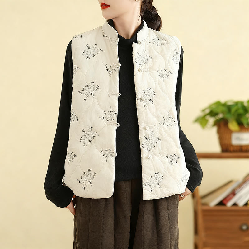 Buddha Stones bestickte Frosch-Knopf-Weste für Damen, ärmellos, Baumwolle, mit Taschen - Elfenbein - US8-10, UK/AU12-14,EU40-42 (2XL) - image 10