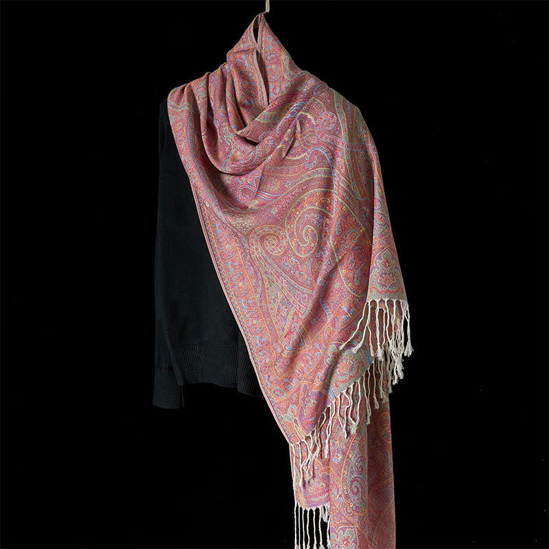 Buddha Stones Frühling Cashew Blume Streifen Muster Quaste Gemütlicher Schal Schal - image 8