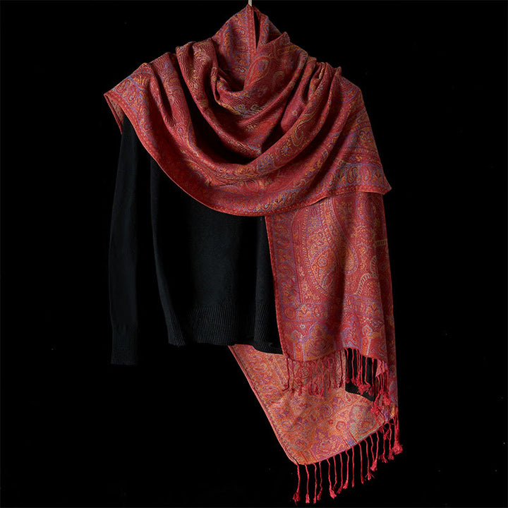 Buddha Stones Frühling Cashew Blume Streifen Muster Quaste Gemütlicher Schal Schal - image 1