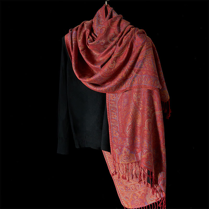 Buddha Stones Frühling Cashew Blume Streifen Muster Quaste Gemütlicher Schal Schal - image 2