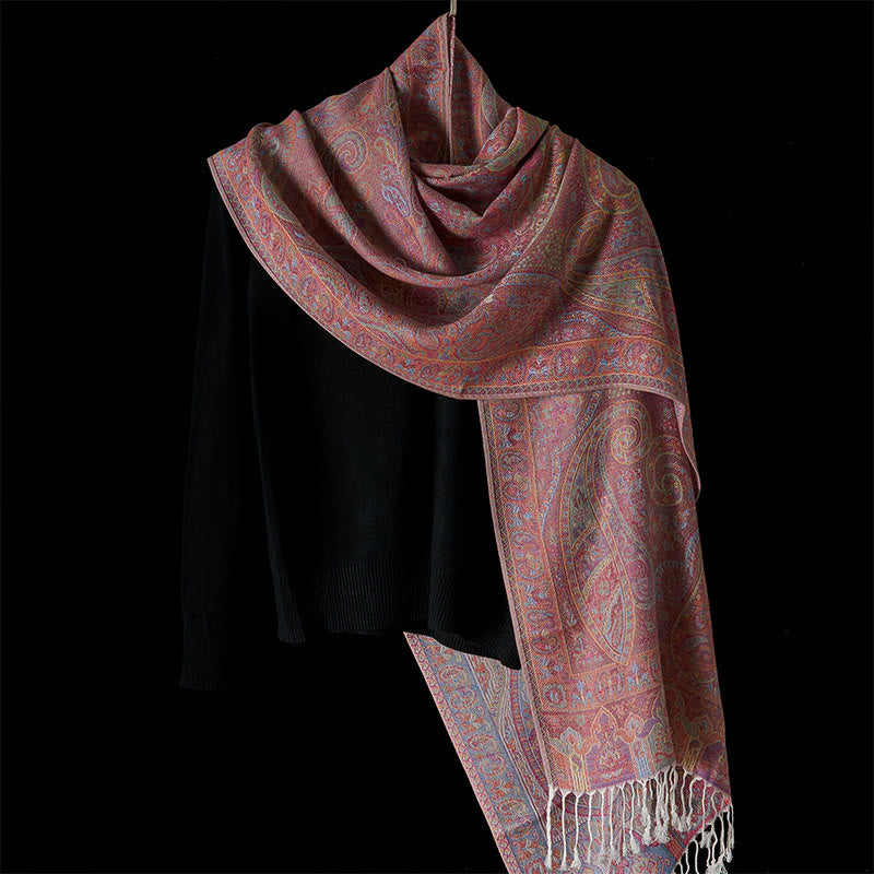 Buddha Stones Frühling Cashew Blume Streifen Muster Quaste Gemütlicher Schal Schal - image 7