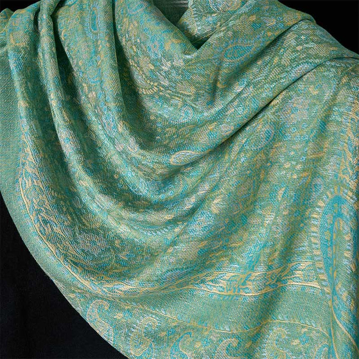 Buddha Stones Frühlingsgrün Cashew Blume Geometrische Streifen Muster Quaste Gemütlicher Schal Schal - image 10