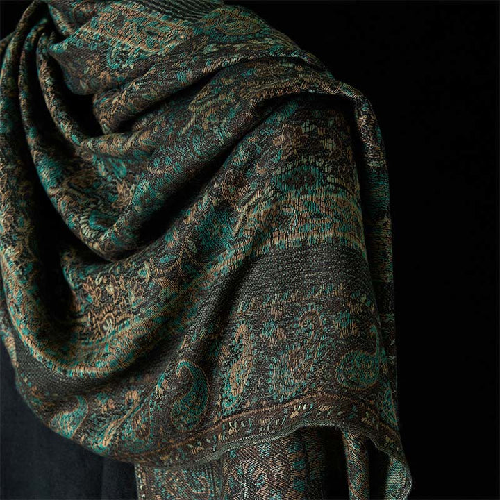 Buddha Stones Frühlingsgrün Cashew Blume Geometrische Streifen Muster Quaste Gemütlicher Schal Schal - image 3