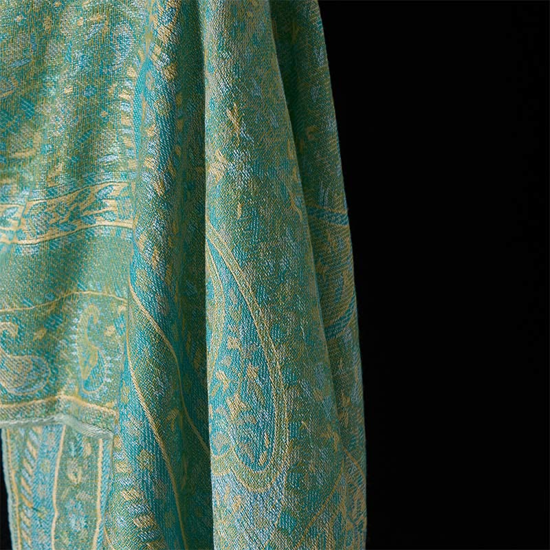 Buddha Stones Frühlingsgrün Cashew Blume Geometrische Streifen Muster Quaste Gemütlicher Schal Schal - image 11