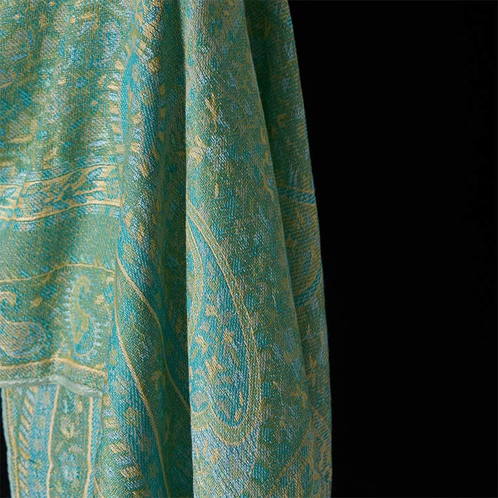 Buddha Stones Frühlingsgrün Cashew Blume Geometrische Streifen Muster Quaste Gemütlicher Schal Schal - image 11