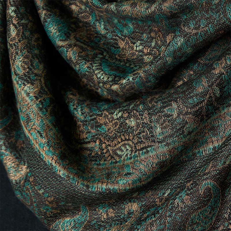 Buddha Stones Frühlingsgrün Cashew Blume Geometrische Streifen Muster Quaste Gemütlicher Schal Schal - image 4