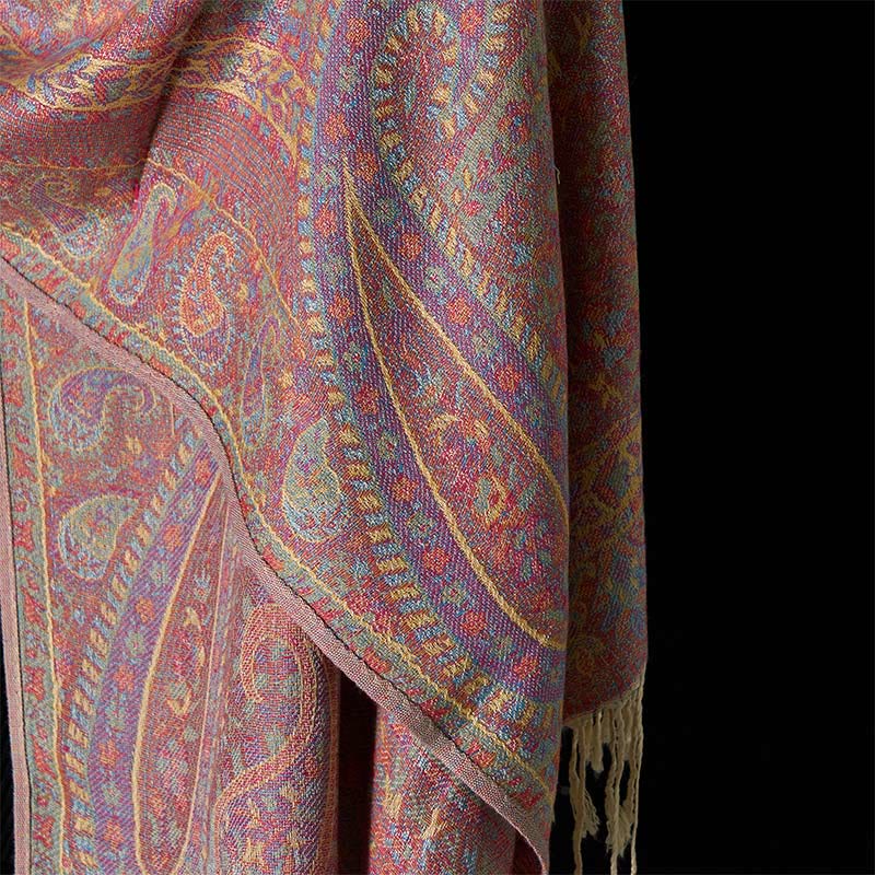 Buddha Stones Frühling Rot Rosa Cashew Blume Geometrische Streifen Muster Quaste Gemütlicher Schal Schal - image 9