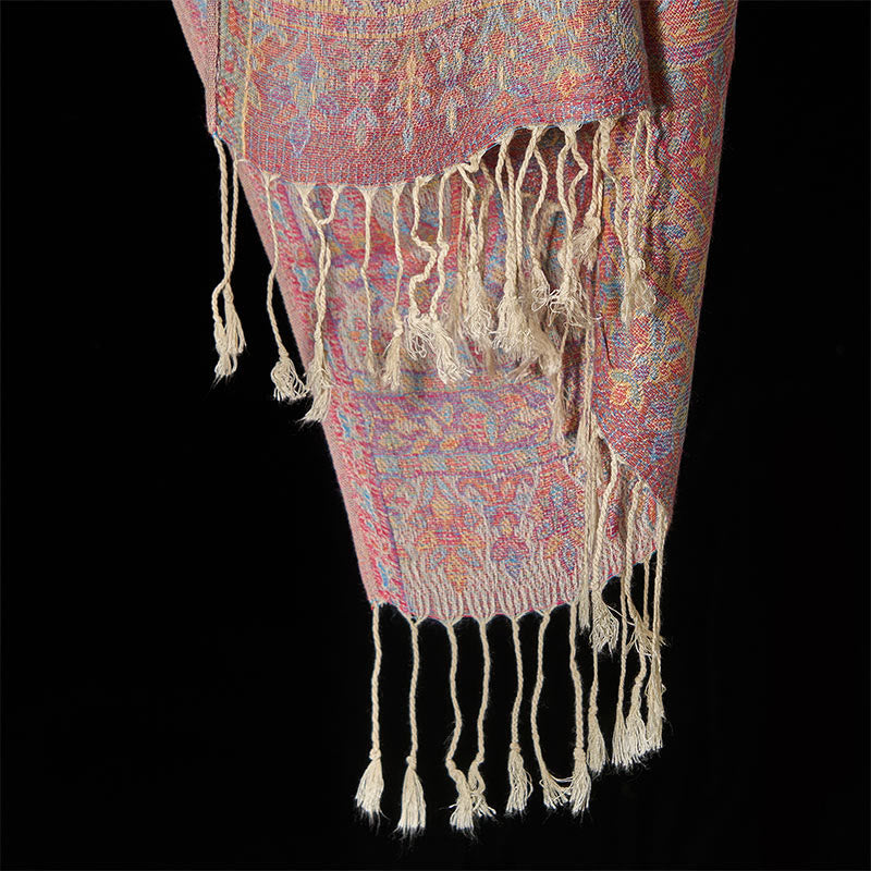 Buddha Stones Frühling Rot Rosa Cashew Blume Geometrische Streifen Muster Quaste Gemütlicher Schal Schal - image 10