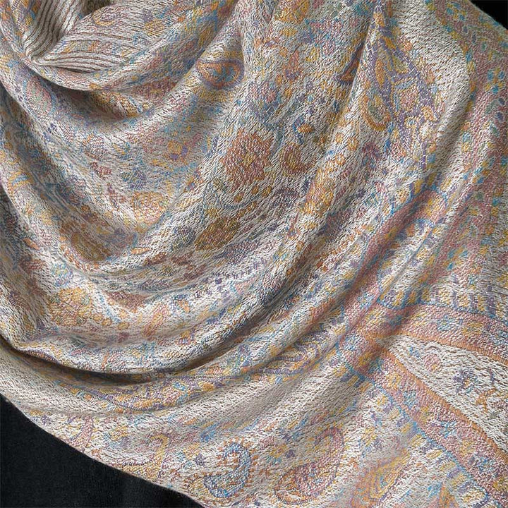 Buddha Stones Frühling Hellrosa Beige Cashew Blume Geometrische Streifen Muster Quaste Gemütlicher Schal Schal - image 9