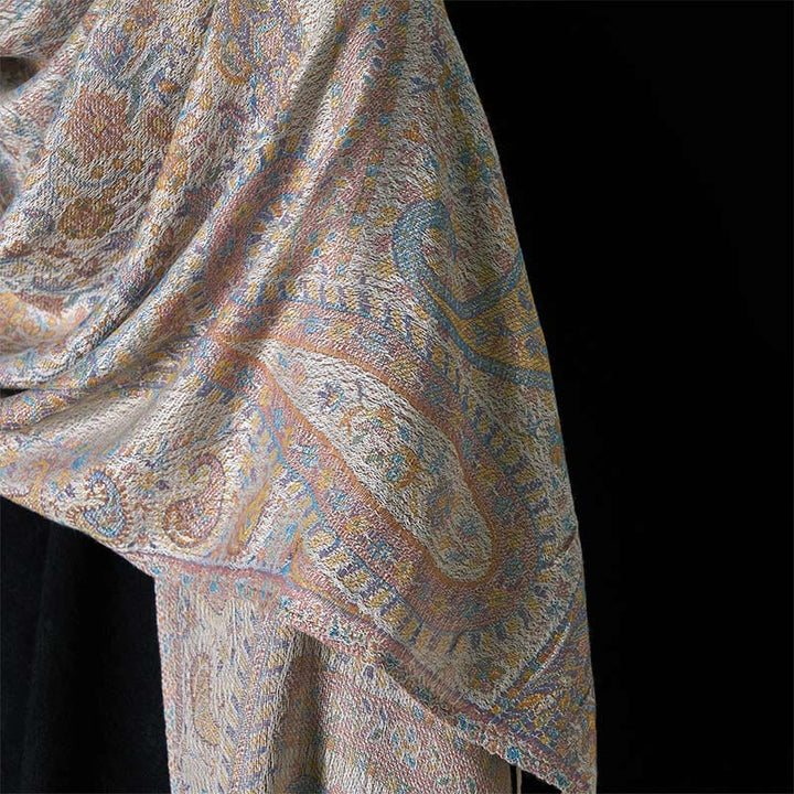 Buddha Stones Frühling Hellrosa Beige Cashew Blume Geometrische Streifen Muster Quaste Gemütlicher Schal Schal - image 10