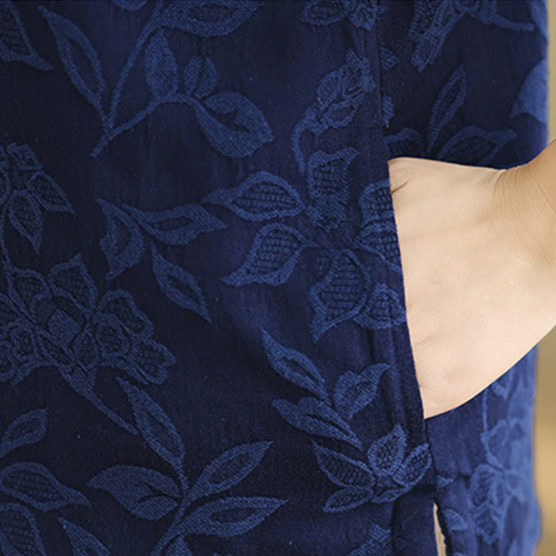 Buddha Stones Jacquard-Muster Frosch-Knopf Damen ärmellose Baumwollweste mit Taschen - image 9