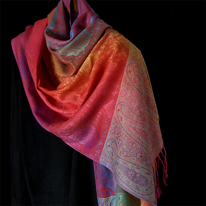 Buddha Stones Frühling bunten Farbverlauf Cashew Blumenmuster Quaste gemütlich Schal Schal - SandyBrown - 180 cm - image 8