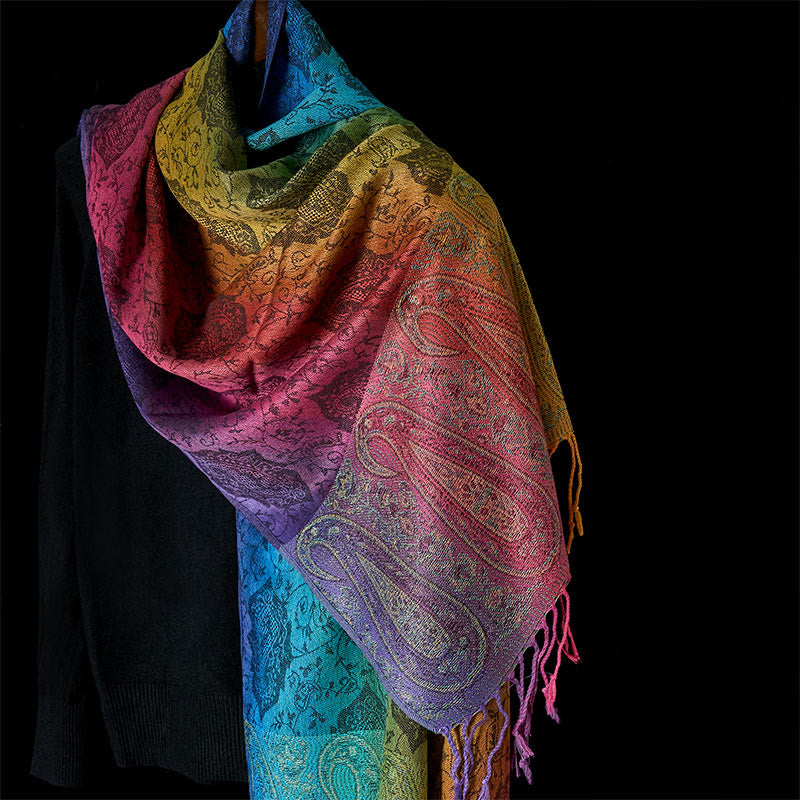 Buddha Stones Frühling bunten Farbverlauf Cashew Blumenmuster Quaste gemütlich Schal Schal - Schieferblau - 180 cm - image 10