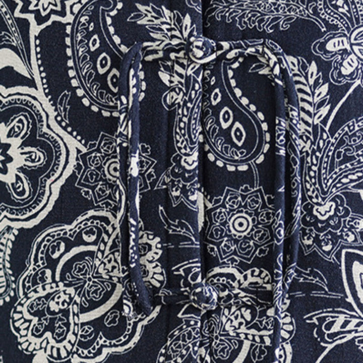 Buddha Stones Pflanzenmuster Froschknopf Damen ärmellose Baumwollweste mit Taschen - image 8