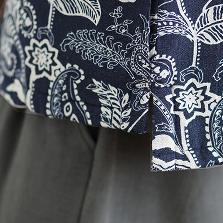 Buddha Stones Pflanzenmuster Froschknopf Damen ärmellose Baumwollweste mit Taschen - image 7