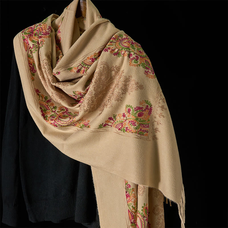 Buddha Stones Winter Bunte Ranken Blumen Muster Quaste Gemütlicher Schal Schal - Beige - 185*70cm - image 6