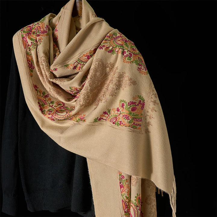 Buddha Stones Winter Bunte Ranken Blumen Muster Quaste Gemütlicher Schal Schal - Beige - 185*70cm - image 6