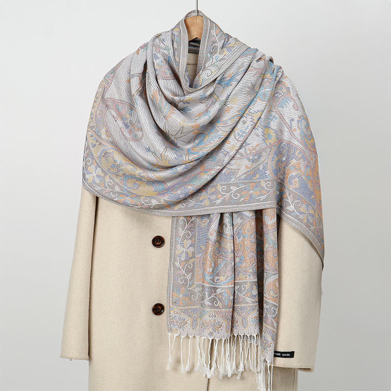 Buddha Stones Frühling Cashew Blume Reben Muster Quaste Weicher Schal Schal - Gainsboro - 184*70cm - image 6