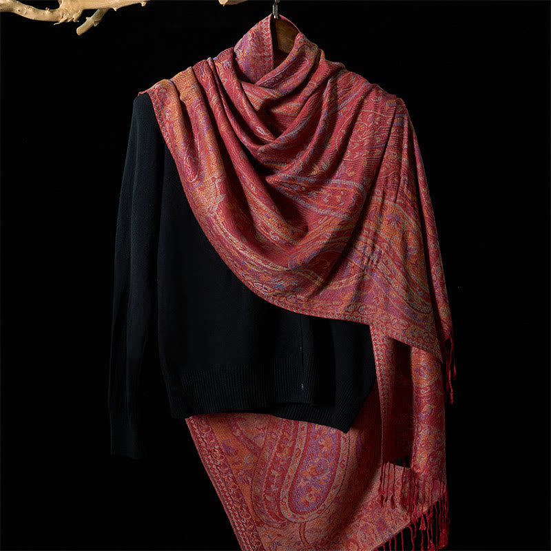 Buddha Stones Frühling Cashew Blume Blätter Reben Geometrische Muster Quaste Weichen Schal Schal - image 1