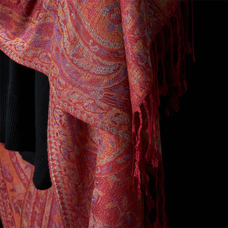 Buddha Stones Frühling Cashew Blume Blätter Reben Geometrische Muster Quaste Weichen Schal Schal - image 5