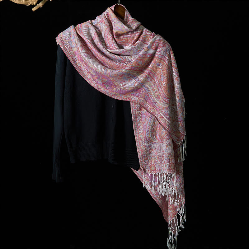 Buddha Stones Frühling Cashew Blume Blätter Reben Geometrische Muster Quaste Weichen Schal Schal - image 12