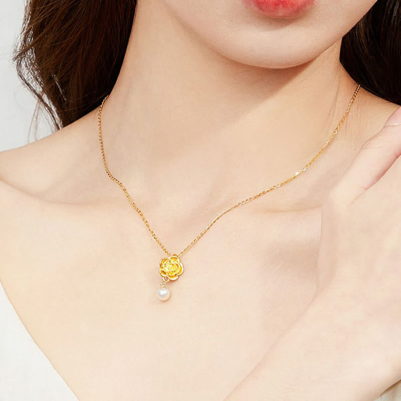 Buddha Stones 999 Sterling Silber vergoldet Kamelie Perle Heilung Halskette Anhänger - image 4