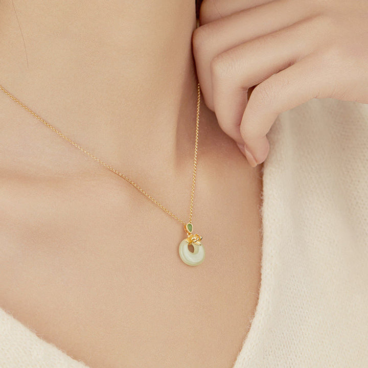 Buddha Stones 925 Sterling Silber vergoldet Hetian Jade Lotus Glück Halskette Anhänger - image 4