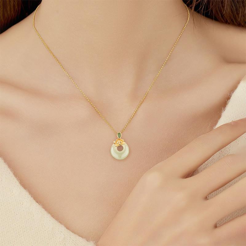 Buddha Stones 925 Sterling Silber vergoldet Hetian Jade Lotus Glück Halskette Anhänger - image 3