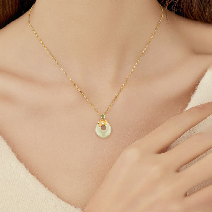 Buddha Stones 925 Sterling Silber vergoldet Hetian Jade Lotus Glück Halskette Anhänger - image 3