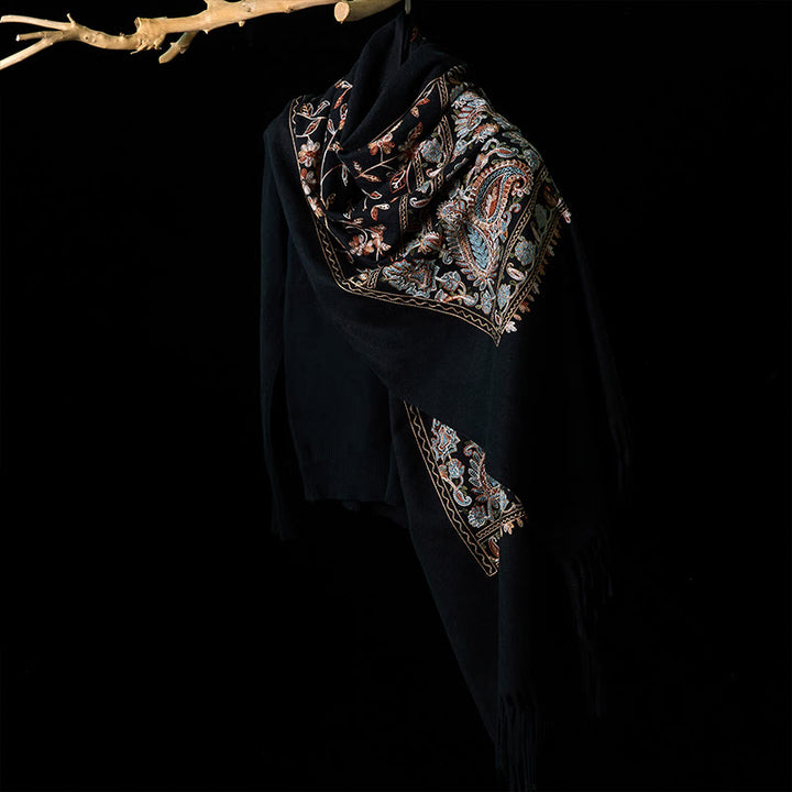 Buddha Stones Winter Braun-Beige Kleine Blumenranke Cashew Blumenmuster Quaste Gemütlicher Schal Schal - image 8