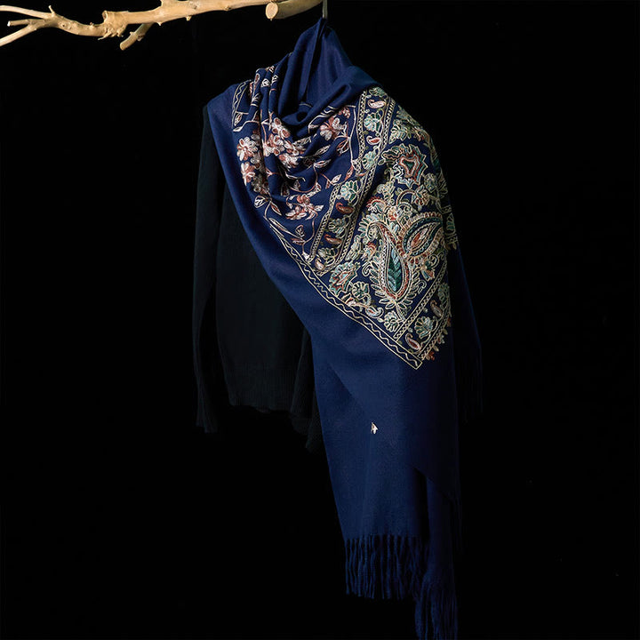 Buddha Stones Winter Braun-Beige Kleine Blumenranke Cashew Blumenmuster Quaste Gemütlicher Schal Schal - image 2