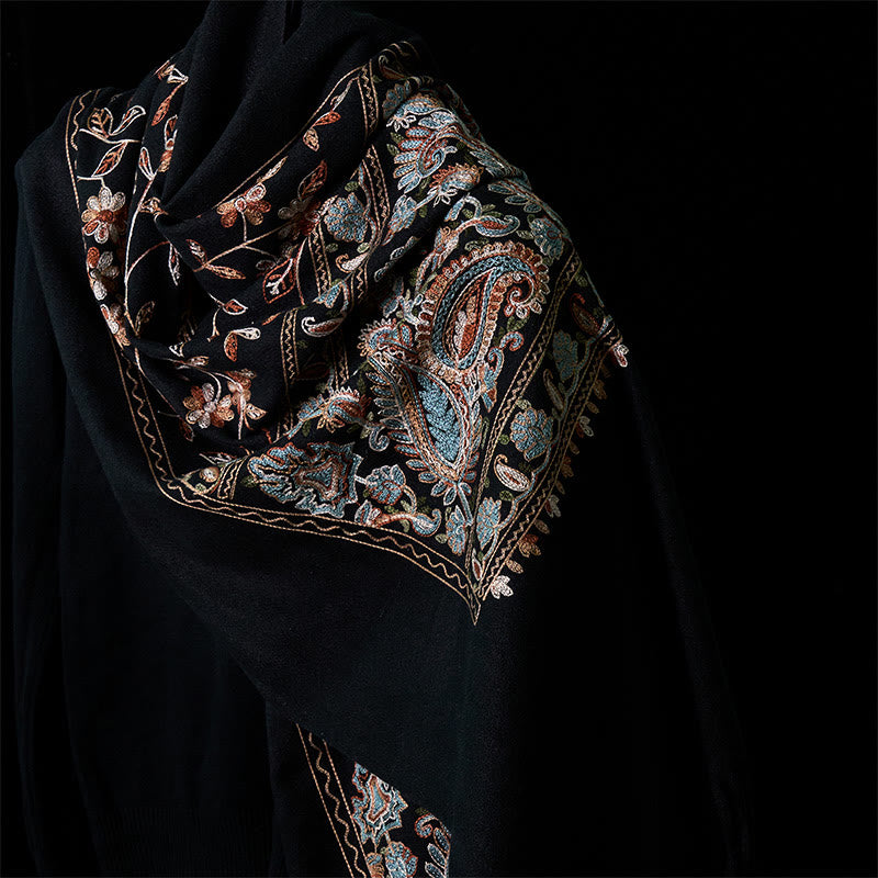 Buddha Stones Winter Braun-Beige Kleine Blumenranke Cashew Blumenmuster Quaste Gemütlicher Schal Schal - Schwarz - 182*71cm - image 6