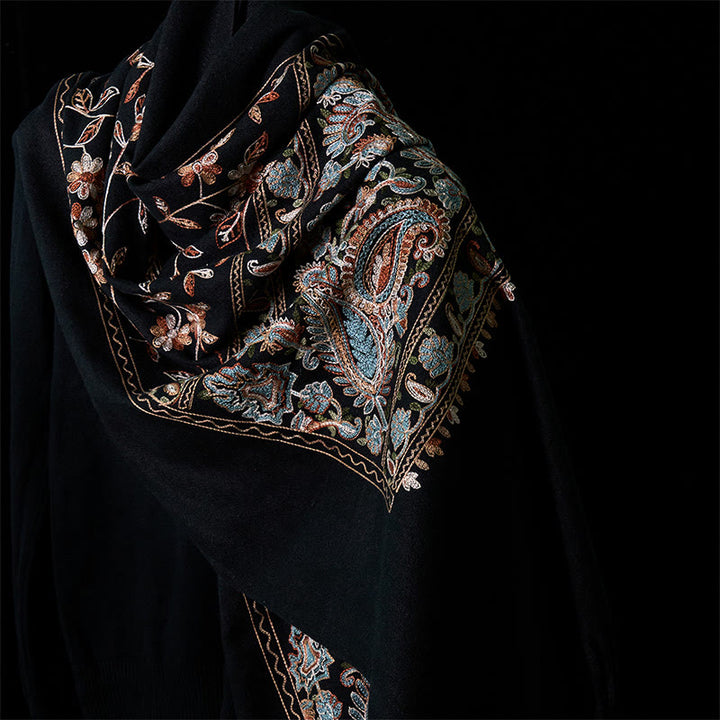 Buddha Stones Winter Braun-Beige Kleine Blumenranke Cashew Blumenmuster Quaste Gemütlicher Schal Schal - Schwarz - 182*71cm - image 6